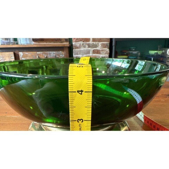 Paden City MCM Atomic Emerald Glo Green 9.25" Serving Bowl With Brass Base - Picture 4 of 14